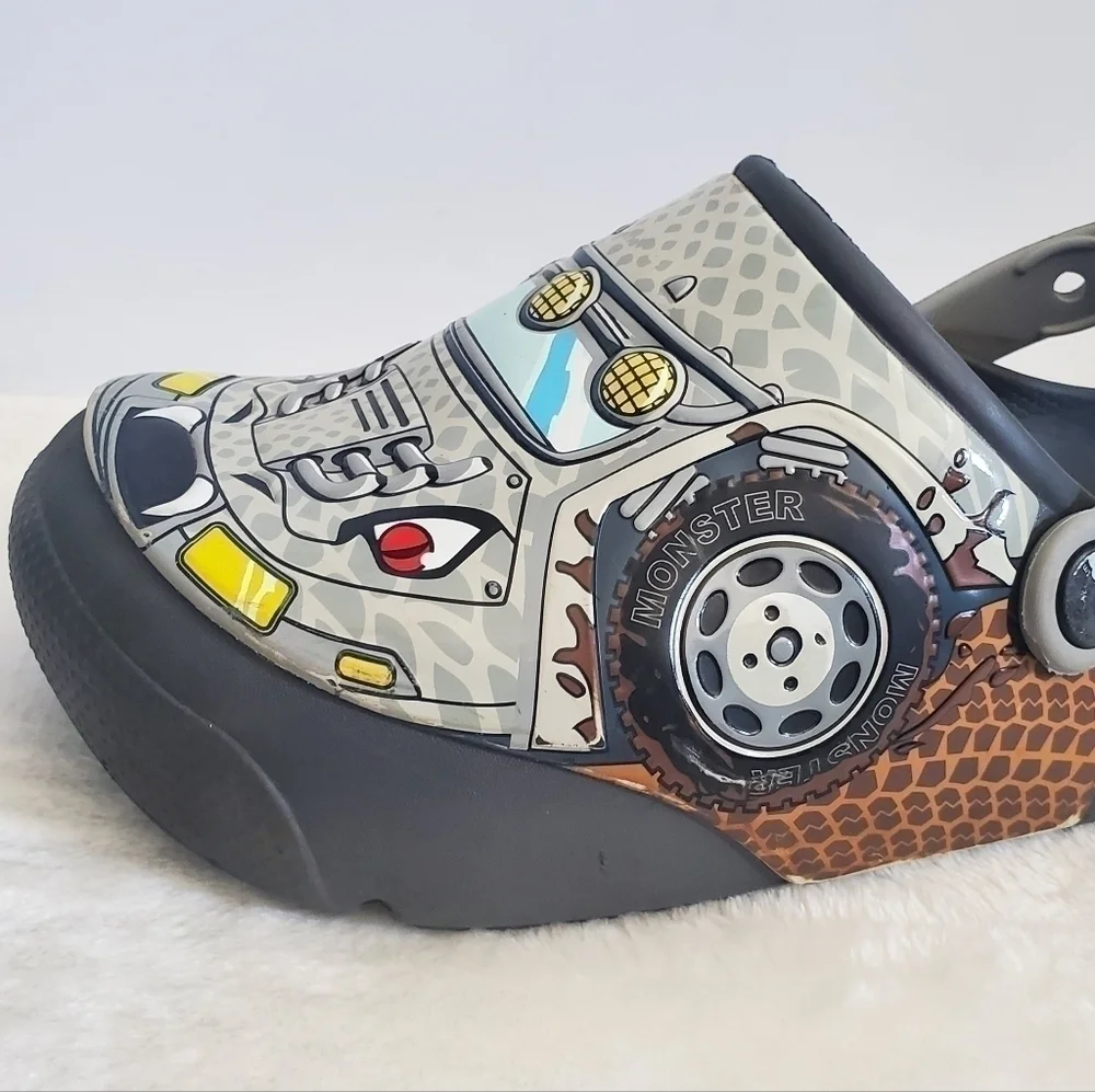 CROCS Funlab Monster Truck LED Light Gray Slip On Clogs Size Jr 3